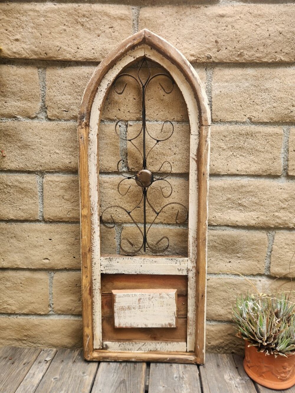 35.5" H Astito Arch Wood Farmhouse Decor Distress White Wall Decor